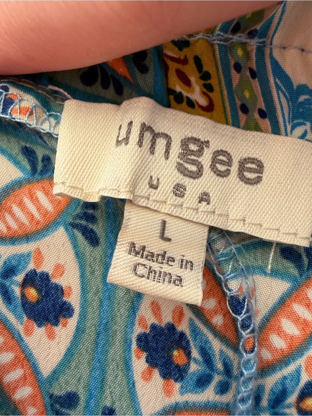 Umgee USA Wide Leg Palazzo Pants L Blue Boho Medallion Tile Print Coastal Flowy - Picture 3 of 14